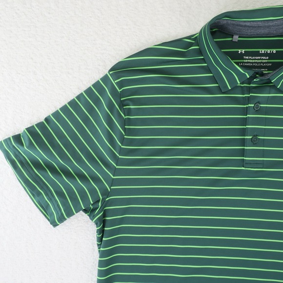Under Armour Golf The Playoff Polo Shirt Mens Large Green Striped‎ - Picture 3 of 10